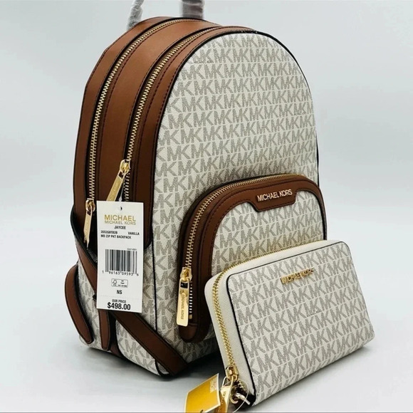 Michael Kors Medium Jaycee Zip Packet Backpack & Large Flat MF Phone Case Wallet - Picture 3 of 15